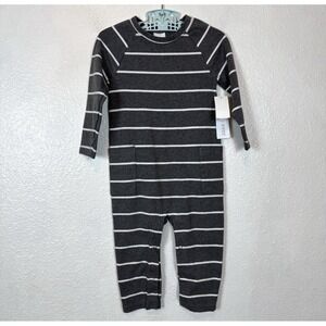 New Ever & Ever Long Sleeve One Piece Size 18 Month Gray Striped Jumpsuit Pocket